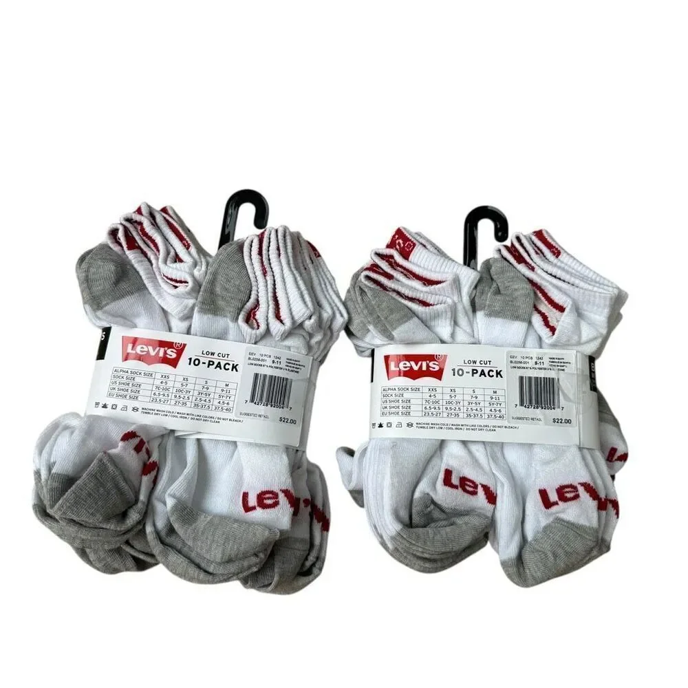 Levi's Kids boys low Cut 20 pairs Socks size M shoe size 5-7Y NWT